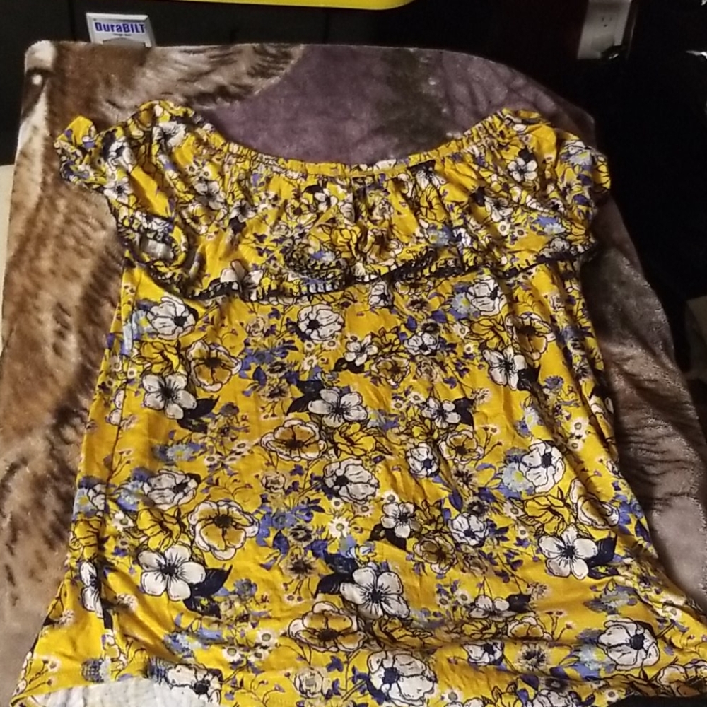 yellow flower off the shoulder shirt
